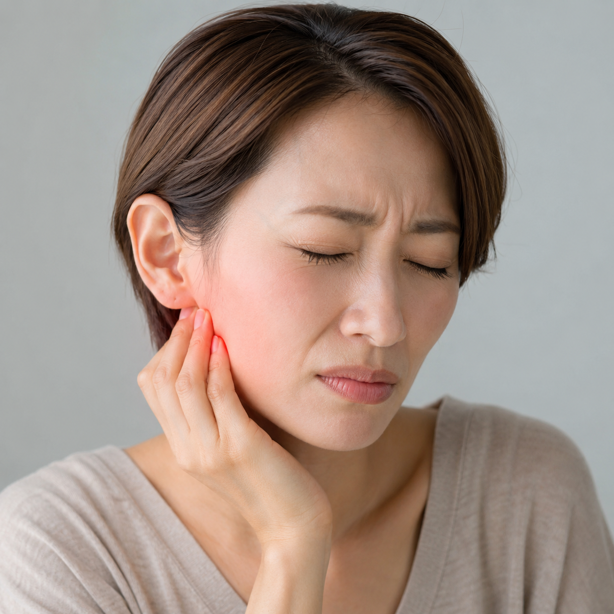 Woman patient with sensitivity to dental materials post-treatment