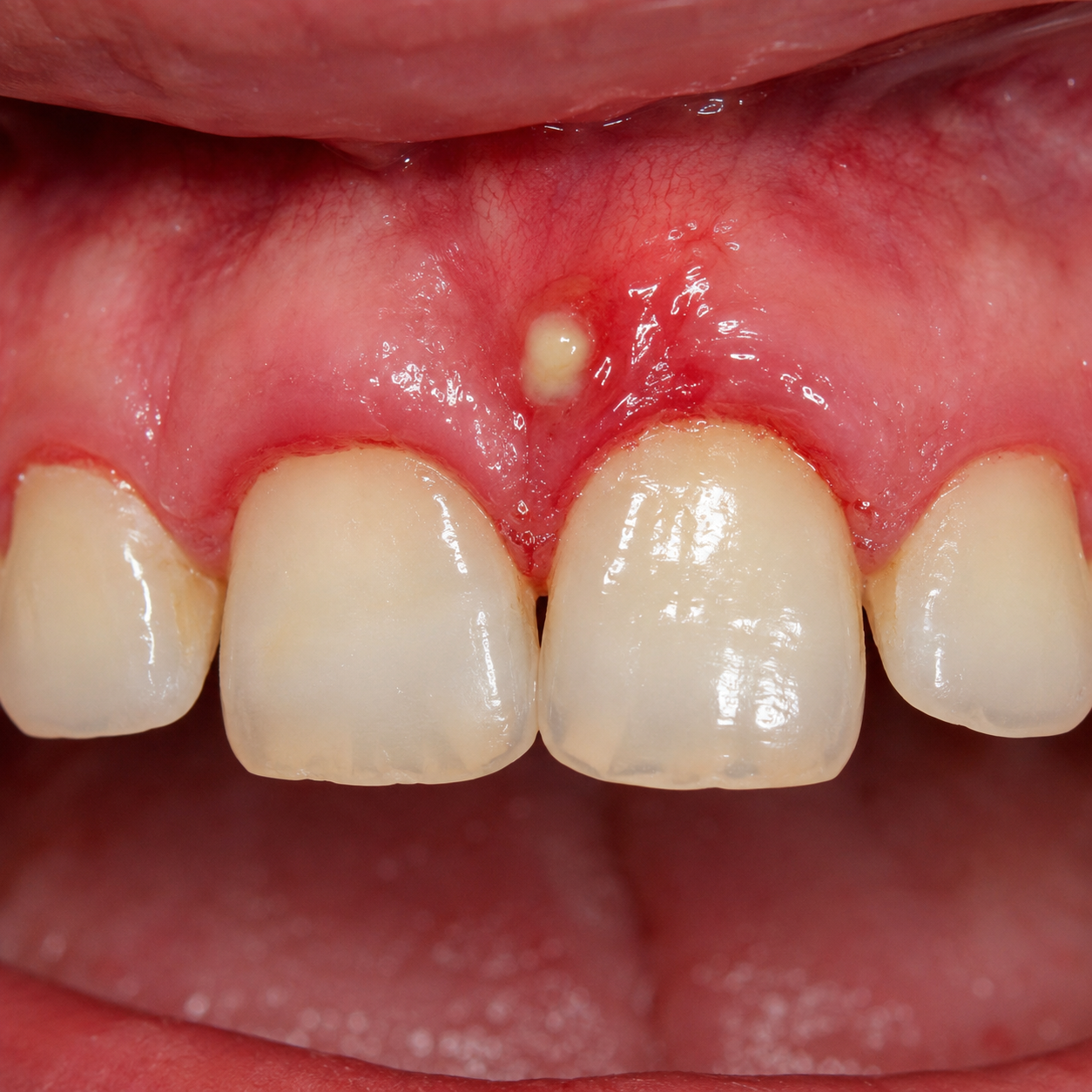 Pus and inflammation on gums to be treated with ozone therapy debridement